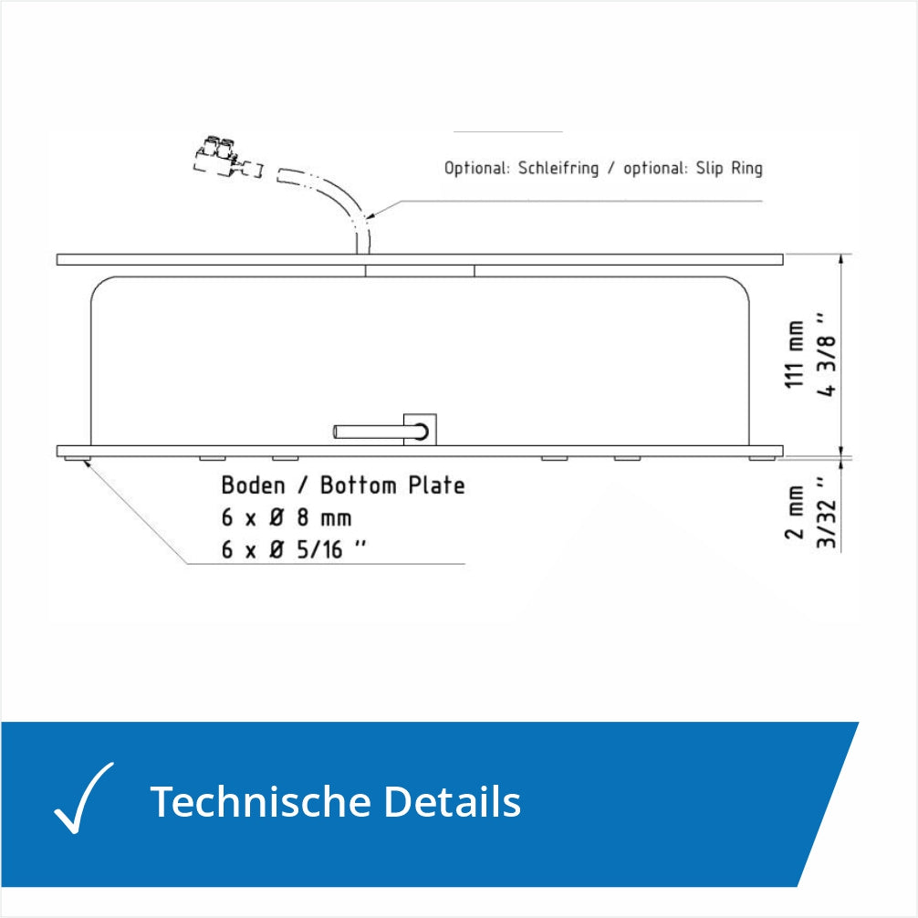 Drehbuehne 200kg mit technischen Infos in der Setenansicht