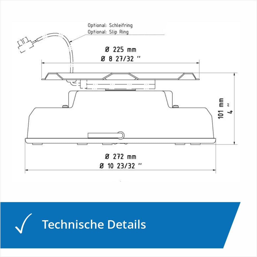 Drehbühne 20kg mit technischen Details – Höhe und Breite