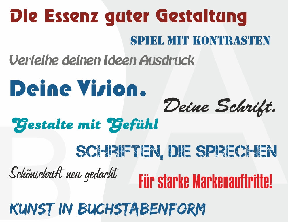 Kollektion verschiedener Schriftarten, die im Marketing und in der Werbung eingesetzt werden