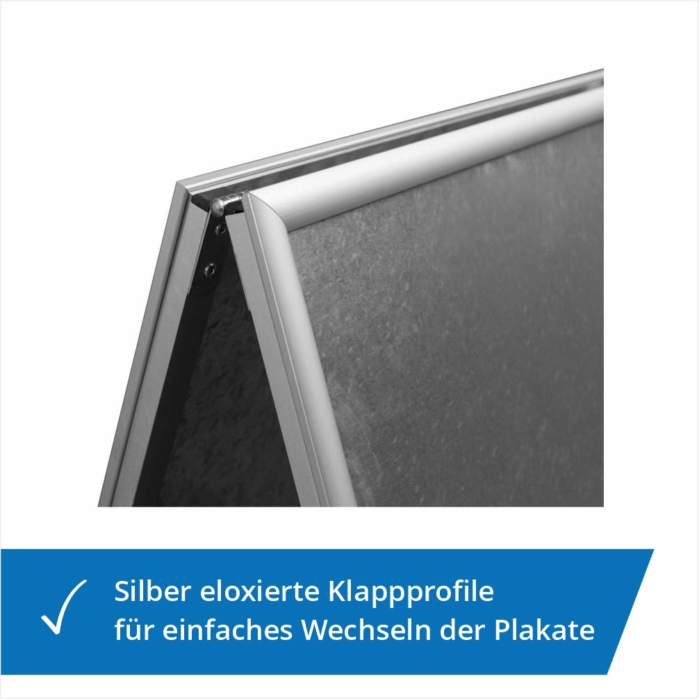 Detail des Profil: Kundenstopper oder Plakataufsteller A2, A1 oder A0 in der Farbe silber