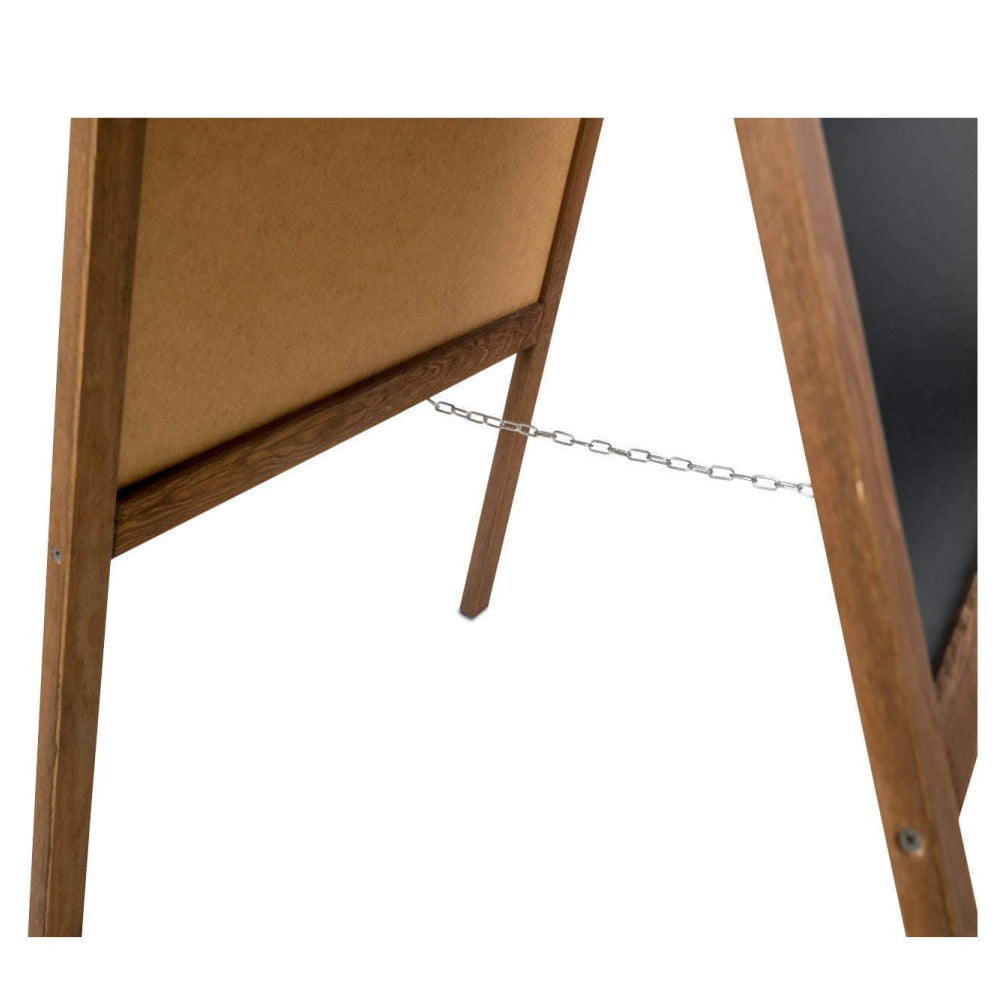 Kundenstopper Kreidetafel in braun, Größe XL – Detailansicht der Füße und Kette