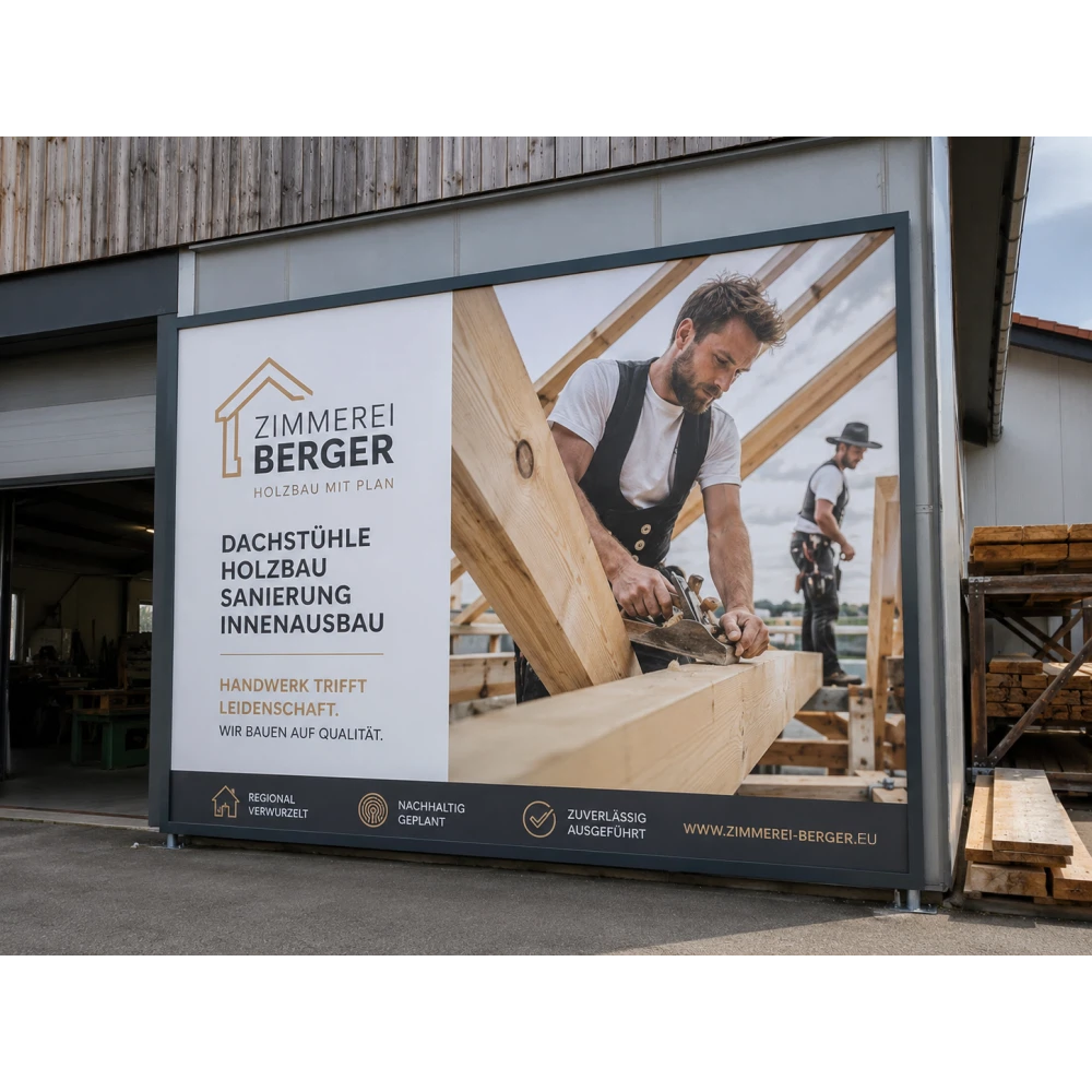 Firmenschild an einer Fassade mit einem Digitaldruck Aufkleber