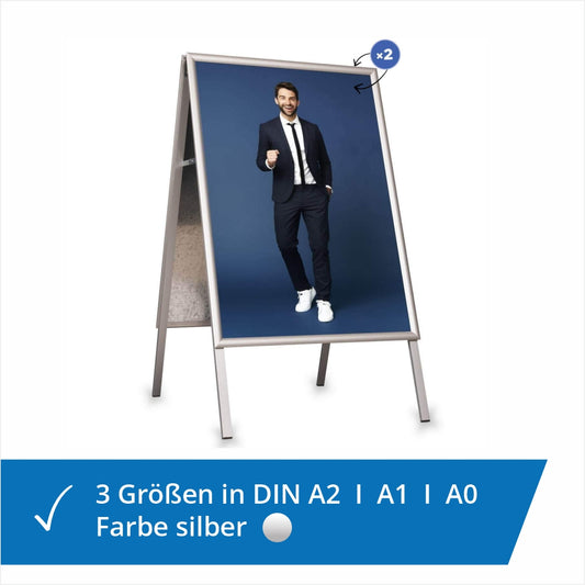 Kundenstopper oder Plakatständer A2, A1 oder A0 in der Farbe silber