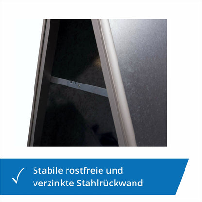 Detail des Klappmechanismus: Kundenstopper oder Plakatständer A2, A1 oder A0 in der Farbe silber