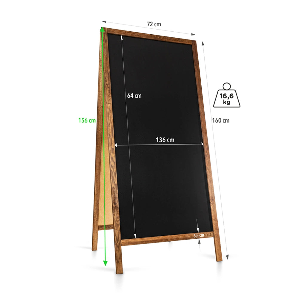 Kundenstopper oder Werbeaufsteller – Kreidetafel in braun, Größe XL, Maßangaben