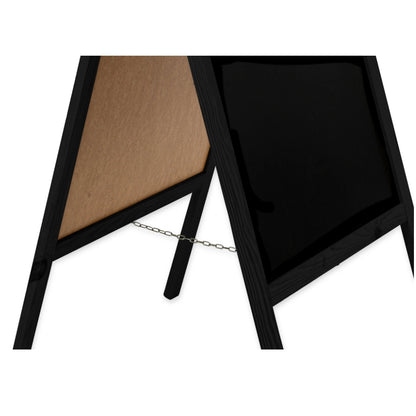 Kundenstopper Kreidetafel in schwarz, Größe M – Detailansicht der Füße und Kette