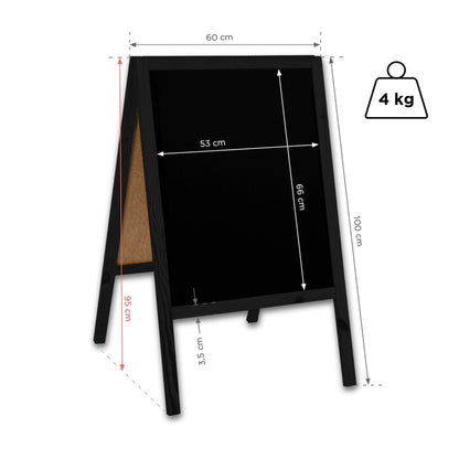 Kundenstopper oder Werbeaufsteller – Kreidetafel in schwarz, Größe M, Maßangaben