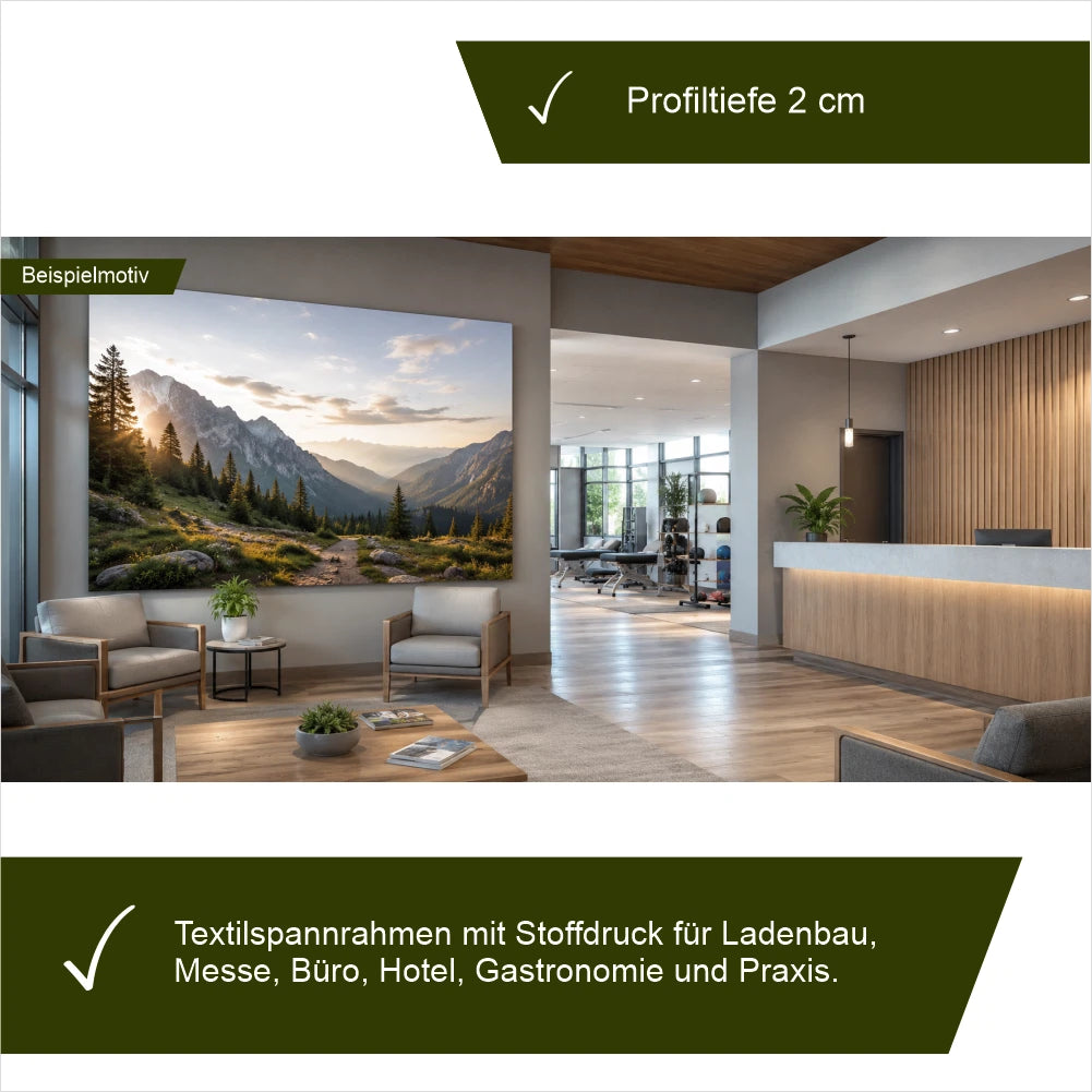 Großes Wandbild mit Stoffdruck für Empfangsbereich und Wartezimmer