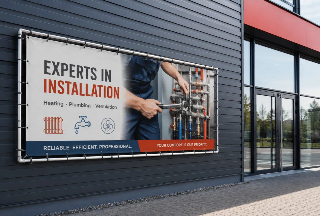 Rahmen für Wandbefestigung mit einem Werbebanner in MInden